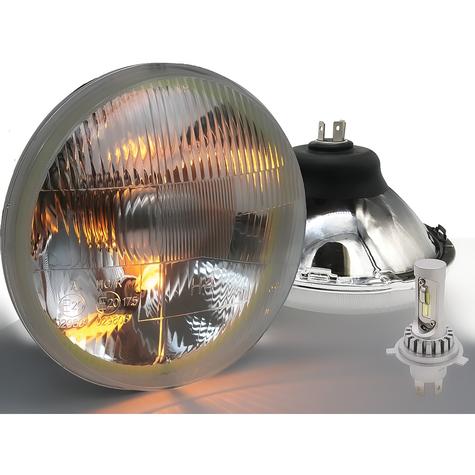 Delta Lights; Classic 7" Round High/Low Beam Headlight Kit; Domed Lens; 25W, 6,000K LED Bulbs; w/ LED Bulbs Blinkers