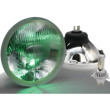 Delta Lights; Classic 7" Round High/Low Beam Headlight Kit; Domed Lens; 25W, 6,000K LED Bulbs; w/ Green LED Bulbs City L