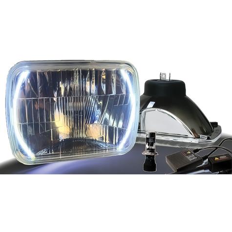 Delta Lights; Modern 5x7 Rectangular High/Low Headlight Kit; Flat Lens; 35W, 6,000k HID Bulbs; w/ Halos; (Lens Measures: