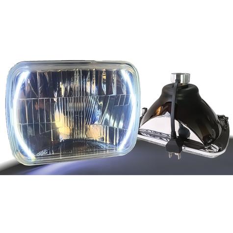 Delta Lights; Modern 5x7 Rectangular High/Low Headlight Kit; Flat Lens; 25W, 6,000K LED Bulbs; w/ Halos; (Lens Measures: