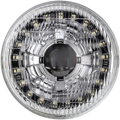 Dapper Lighting; LED Seven Projector Headlight; High/Low Beam; Chrome Housing; OE Style Glass Lens; Modern White Halo