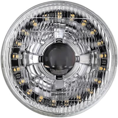 Dapper Lighting; LED Seven Projector Headlight; High/Low Beam; Chrome Housing; OE Style Glass Lens; Modern Switchback Ha