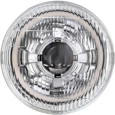 Dapper Lighting; LED Seven Projector Headlight; High/Low Beam; Chrome Housing; OE Style Glass Lens; HDR Switchback Halo