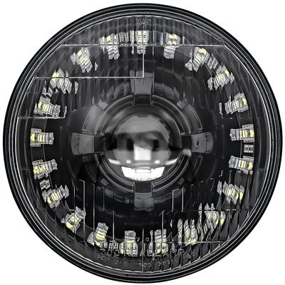 Dapper Lighting; LED Seven Projector Headlight; High/Low Beam; Black Housing; OE Style Glass Lens; Modern White Halo