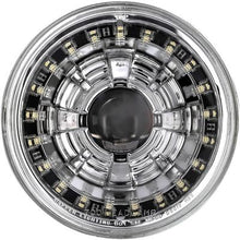 Dapper Lighting; LED Seven Projector Headlight; High/Low Beam; Chrome Housing; Clear Glass Lens; Modern White Halo