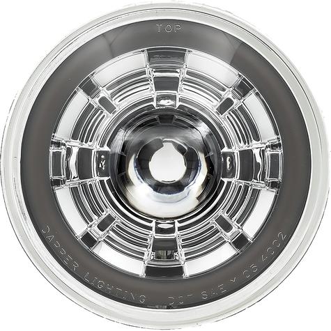 Dapper Lighting; LED Seven Projector Headlight; High/Low Beam; Chrome Housing; Clear Glass Lens; Smoked HDR Switchback H