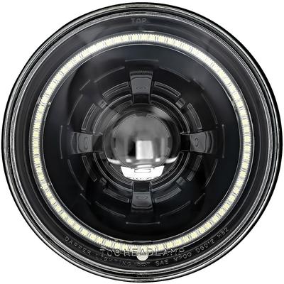 Dapper Lighting; LED Seven Projector Headlight; High/Low Beam; Black Housing; Clear Glass Lens; Classic Switchback Halo