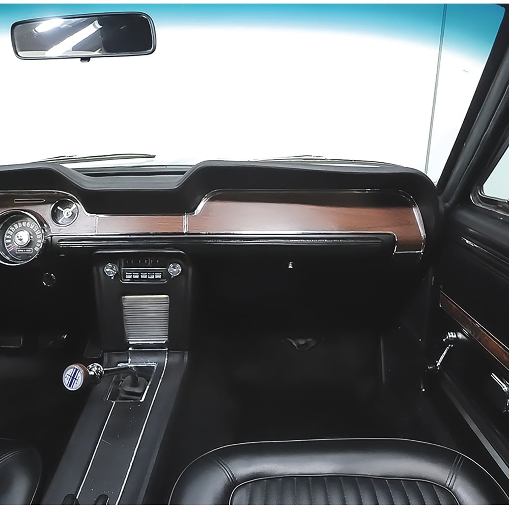DTK4 - 1968 Ford Mustang; Woodgrain Dash Trim Kit; Deluxe Interior; Without AC; Metal Back; 3 Pieces