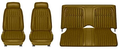 1969 Firebird Deluxe; Complete Front/Rear Upholstery Set; Buckets w/ Fixed Rear Seat; Gold