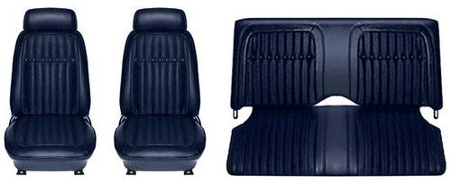 1969 Firebird Deluxe; Complete Front/Rear Upholstery Set; Buckets w/ Fixed Rear Seat; Dark Blue