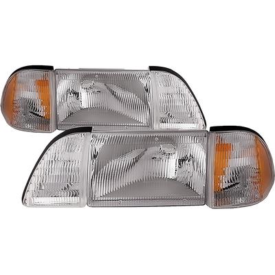 1987-93 Ford Mustang; GT / LX Clear Headlight Set; 6-Piece Set; with Amber Side Marker