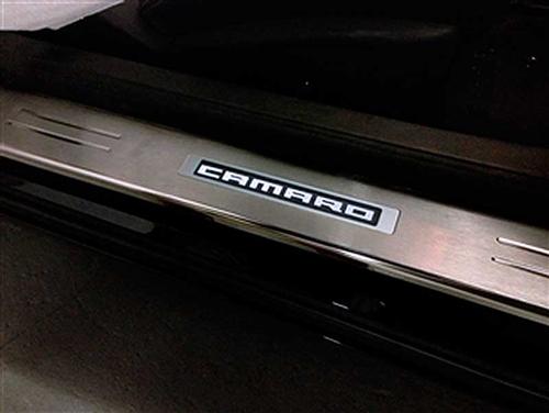 2010-15 Camaro - Illuminated Door Sill Plate Kit w/ Single Color LED - WHITE (Brushed Silver Finish)