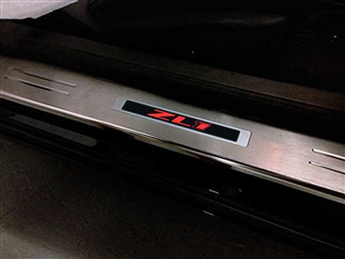 2010-15 Camaro ZL1 - Illuminated Door Sill Plate Kit w/ Single Color LED - Red (Brushed Silver)