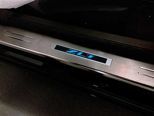 2010-15 Camaro ZL1 - Illuminated Door Sill Plate Kit w/ Single Color LED - BLUE (Brushed Silver)