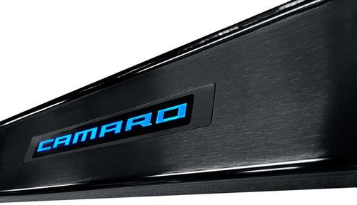 2010-15 Camaro - Illuminated Door Sill Plate Kit w/ Single Color LED - BLUE (Brushed Black Finish)