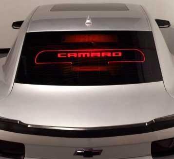 2010-15 Camaro Coupe - Windrestrictor Brand Glow Plate with Camaro Text and Red LED