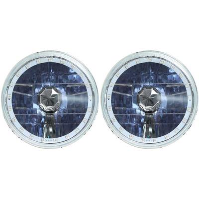 Redline 7" Round White Diamond Headlamps w/Multi Color Halo - w/Blue H4 Halogen Bulbs
