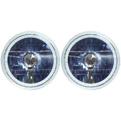 Redline 7" Round White Diamond Headlamps w/Single Color Halo - w/Blue H4 Halogen Bulbs