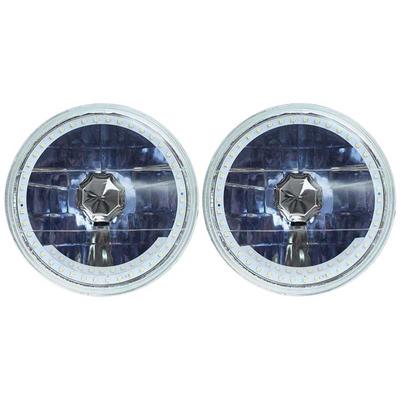 Redline 7" Round White Diamond Headlamps w/Single Color Halo & Turn Signals - Blue H4 Halogen Bulbs