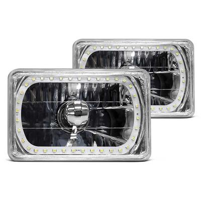 Redline 4" x 6" Rectangular Elite Diamond Headlamps w/Multi Color Halo - w/Blue H4 Halogen Bulbs