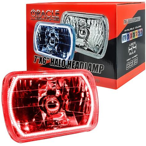 Oracle Lighting; 5x7-Inch H4 Sealed Beam Headlamp with Red SMD Halo; (Lens Measures: 5-1/2" x 7-7/8")