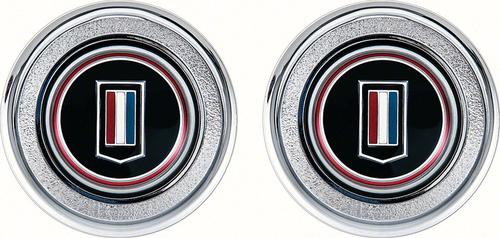 K74305 - 1974-79 Camaro; Interior Door Panel Emblems ; Red / White / Blue Badge; Pair