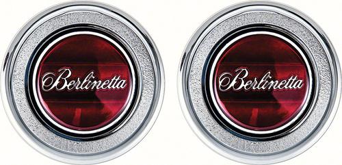 K74308 - 1979-81 Camaro Berlinetta; Interior Door Panel Emblems ; Red; Pair