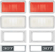 1968 Chevy II / Nova, Full Size Wagon Side Marker Lamp And Bezel Kit With 307 And Clear / Red Lenes