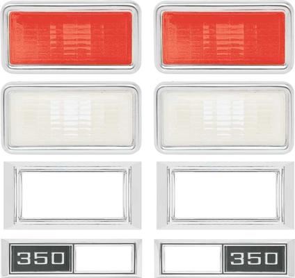 1968 Chevy II / Nova, Full Size Wagon Side Marker Lamp And Bezel Kit With 350 And Clear / Red Lenes