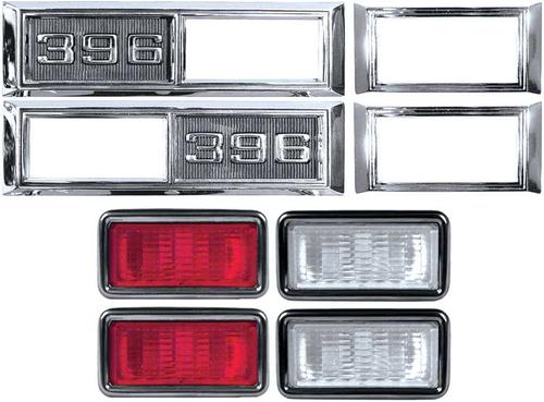 1968 Chevy II / Nova, Full Size Wagon Side Marker Lamp And Bezel Kit With 396 And Clear / Red Lenes