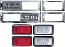 1968 Chevy II / Nova, Full Size Wagon Side Marker Lamp And Bezel Kit With 396 And Clear / Red Lenes