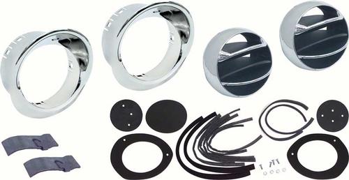 1967-68 Camaro, Firebird; Dash Vent Outlet Kit; With Chrome Vent Balls,  Bezels, Gaskets, Retainers