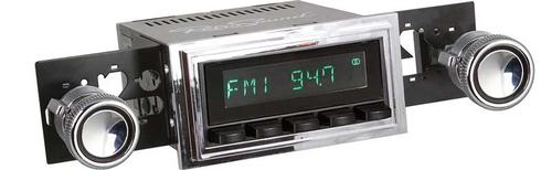 1967-68 RetroSound Long Beach Series Radio - Black Face & Buttons - Chrome Bezel & Black Line Knobs