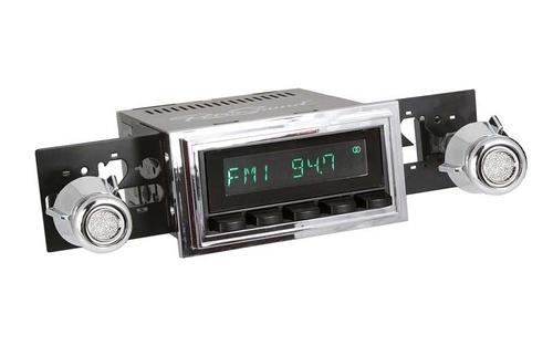 1969-73 RetroSound Long Beach Series Radio - Black Face and Buttons - Chrome Bezel and Knobs