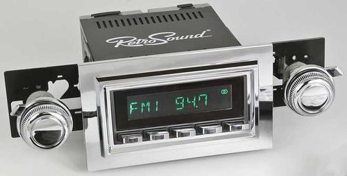 1974-86 RetroSound Long Beach Series Radio - Black Face/Chrome Buttons/Chrome Bezel/Chrome Knobs