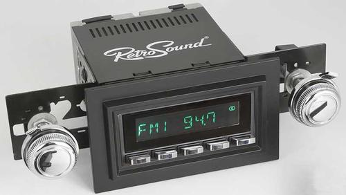 1974-86 RetroSound Long Beach Series Radio - Black Face/Chrome Buttons/Black Bezel/Chrome Knobs