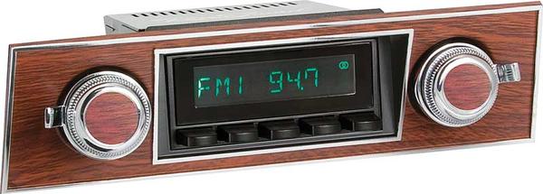 1968 Camaro Long Beach Radio w/SiriusXM -Black Radio & Buttons w/Chrome Knobs & Walnut Face Plate