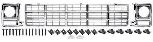1979-80 Chevrolet Pickup; Grill and Round Headlamp Bezel Basic Facelift Set; Emblem Delete; Argent Silver