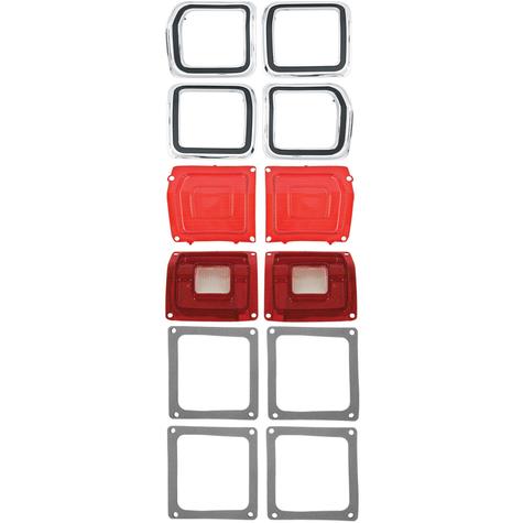 1973-74 Dodge Dart Sport; Tail Lamp Bezel, Lens & Gasket Kit; 12-Pieces