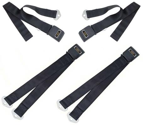 1964-66 Nova, 1966 Impala, Caprice, Chevelle, Standard Front & Rear Seat Belt Set; Gold Decals; Black; 4 Piece Set