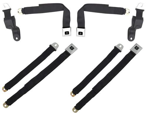 1968-69 Camaro / Firebird; Retractable Seat Belt Set; Deluxe Interior; Black with Chrome Latches; 4-Piece Set