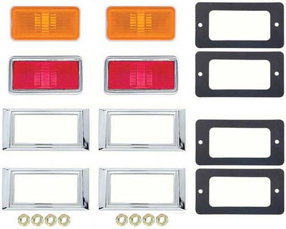 1969 Nova, Impala, Caprice, Bel Air, Biscayne, Station Wagon; Side Marker Light Kit; with Lamps, Bezels, Gaskets, & Hardware