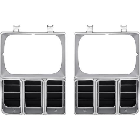 1981-82 Chevrolet; Pickup; Blazer; Suburban; Headlamp Bezels; Single Headlamp; Argent Silver & Black; LH & RH; Pair