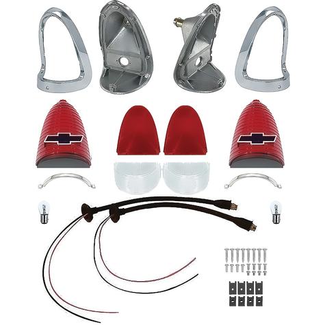 1955 Chevrolet Bel Air, 150, 210, Nomad; Custom Tail Lamp Kit; With Blue Bow Tie Lenses