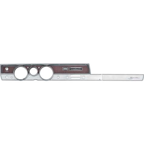 1967 Barracuda Rallye Instrument Bezel; without AC;  Woodgrain and Silver