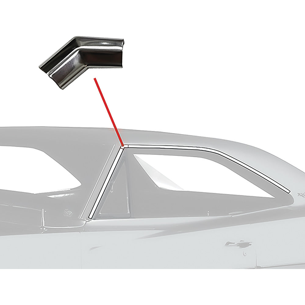 MB1679C - 1968-70 Dodge, Plymouth; B-Body; Roof Drip Rail Corner Molding Set; Pair