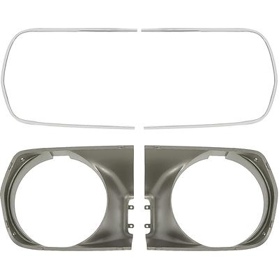 1970 Barracuda, Cuda; Headlamp Bezel Set; With Stainless Steel Trim Moldings; Unpainted