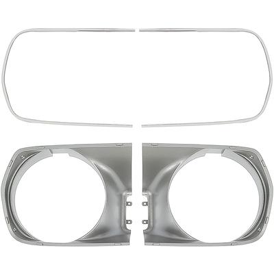 1970 Barracuda, Cuda; Headlamp Bezel Set; With Stainless Steel Trim Moldings; Textured Argent Silver