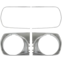 1970 Barracuda, Cuda; Headlamp Bezel Set; With Stainless Steel Trim Moldings; Textured Argent Silver