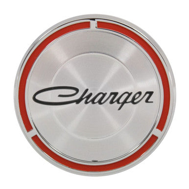 Trim Parts 1970 Dodge Charger Black & Red Door Pad "Charger" Emblem, Each - (MP5611)
